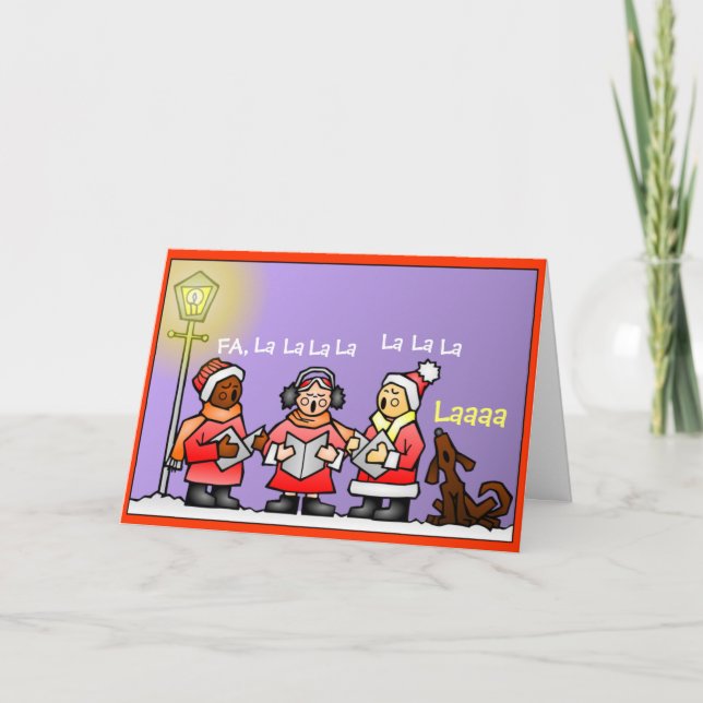 Dog Christmas Carolers Music Singing FA LA LA Holiday Card (Front)
