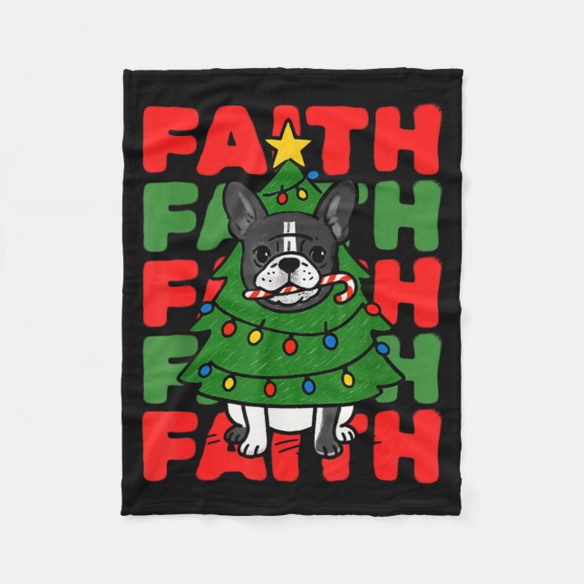 Dog Christmas Faith French Bulldog Puppy Family Gr Fleece Blanket (Front)