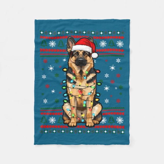 Dog Christmas, German Shepherd Christmas Lights Ug Fleece Blanket (Front)