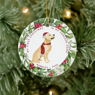 Dog Christmas Golden Retriever Mistletoe Holiday Ceramic Ornament