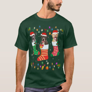 Dog Christmas Light Three Pitbull Dog In Christmas T-Shirt