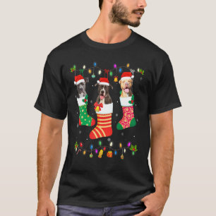 Dog Christmas Light Three Pitbull Dog In Christmas T-Shirt