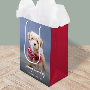 Dog Christmas   Modern Cute Puppy Happy Pawlidays Medium Gift Bag