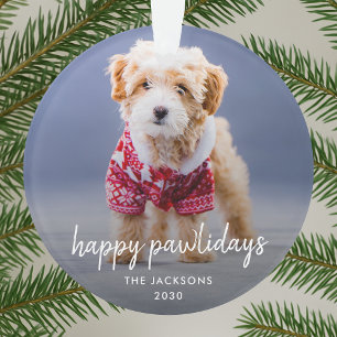 Dog Christmas   Modern Cute Puppy Happy Pawlidays Ornament