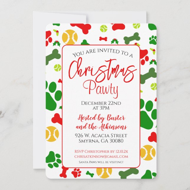 Dog Christmas Pawty Holiday Party Invitation (Front)