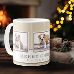 Dog Christmas Personalised Pet Photo Collage Coffee Mug<br><div class="desc">Stylish and modern dog Christmas holiday photo mug with three photos collage, Merry Christmas and a personalizable text. Insert three of your photos or any other pet`s photos into the template. Personalise the text any way you wish or delete it. The background features a beige background with white stripes. Great...</div>
