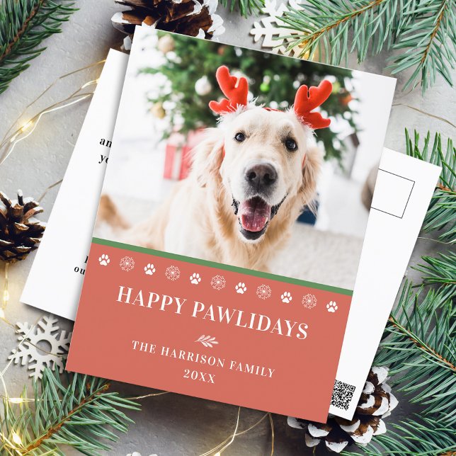 Dog Christmas Photo Happy Pawlidays Holiday Postcard (Dog Christmas Photo Happy Pawlidays Holiday Postcard)