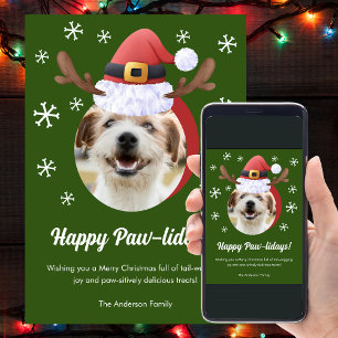 Dog Christmas Photo w/ Santa Reindeer Antler Hat Holiday Card