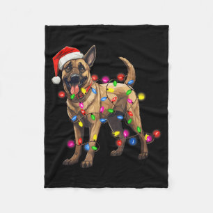Dog Christmas Santa Hat Belgian Malinois Dog Lover Fleece Blanket