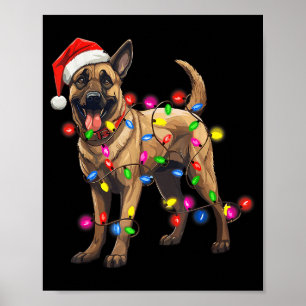 Dog Christmas Santa Hat Belgian Malinois Dog Lover Poster