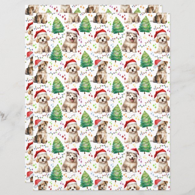 Dog Christmas Scrapbook Paper in White (Front/Back)
