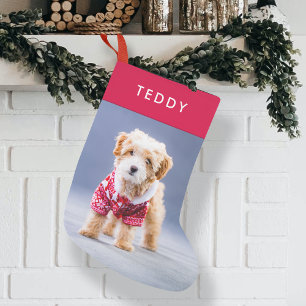 Dog Christmas Stocking | Modern Cute Red Pet Photo
