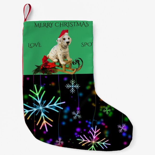 Dog christmas stocking with personalised name. (Front)
