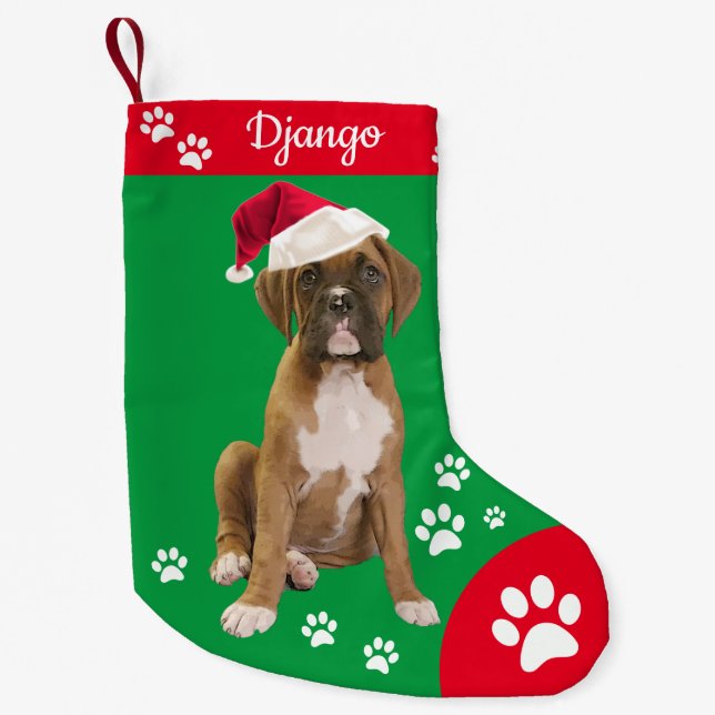 Dog Christmas Stockings, Cute Boxer Puppy Small Christmas Stocking (Front)