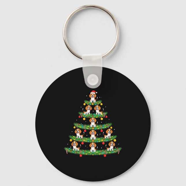 Dog Christmas Tree, Beagle Puppy Holiday Design Fo Key Ring (Front)