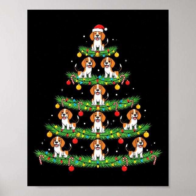 Dog Christmas Tree, Beagle Puppy Holiday Design Fo Poster (Front)