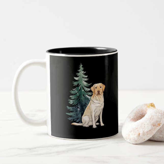 Dog Christmas Tree Party Dog Lover Xmas Two-Tone Coffee Mug (With Donut)