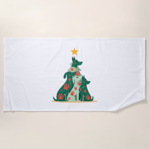 Dog Christmas Tree Shirt - Dog Christmas (3) Beach Towel