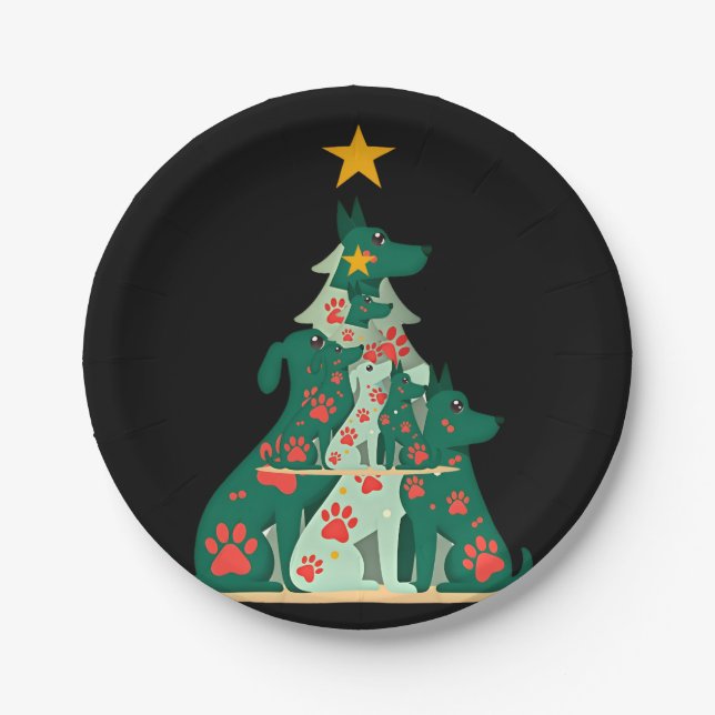 Dog Christmas Tree Shirt - Dog Christmas (3) Paper Plate (Front)