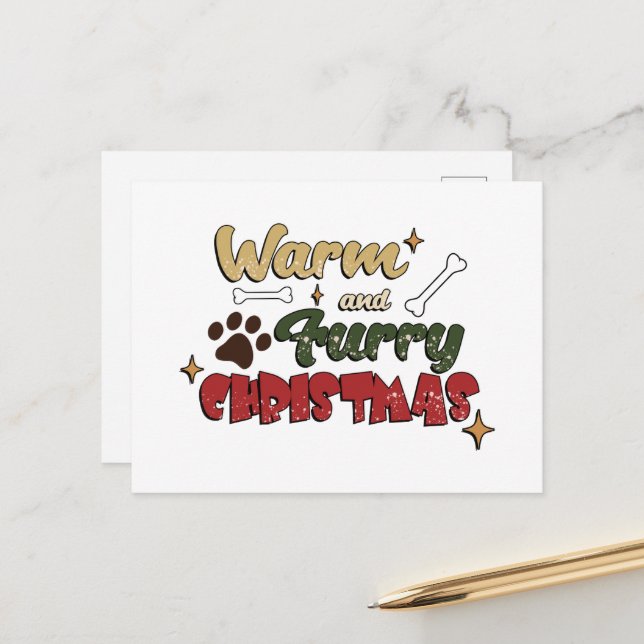 Dog Christmas - Warm & Furry Christmas Postcard (Front/Back In Situ)