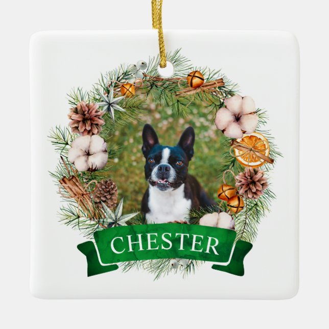 Dog Christmas Wreath Ornament (Front)