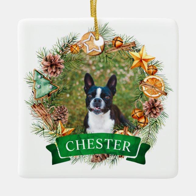 Dog Christmas Wreath Ornament (Front)