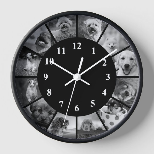Dog Clock Black and White Cute Animal Photography (Front)