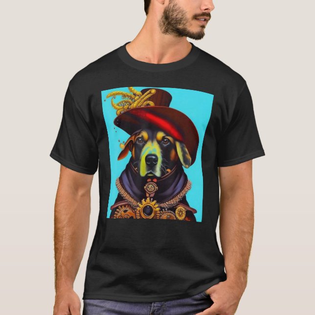Dog Cogwheels Steampunk AI Dog Revolution Puppy T-Shirt (Front)