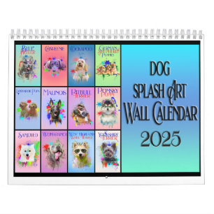 Dog Colourful Splash Art Wall Calendar 2025
