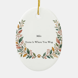 Dog Companion Botanical Ceramic Oval Ornament