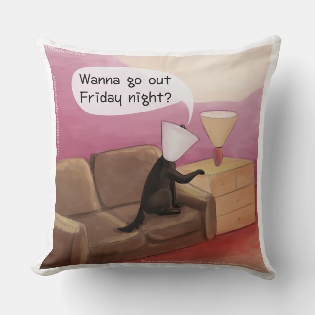 Dog Cone Dating Funny Cartoon Throw Pillow (Front)