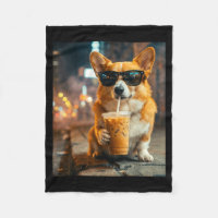 Dog corgi drinking iced coffee funny animal meme