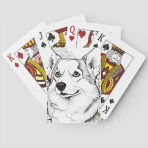 Dog Corgi Peaceful Nature Prairie Sketch Drawing Playing Cards