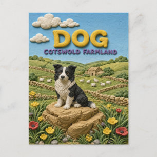 Dog Cotswold Farmland Modern KlayKoo Postcard