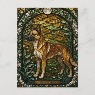 Dog Cottage Dusk Illumina Stained Glass Postcard