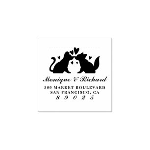 Dog Couple Silhouette Wedding Names Return Address Rubber Stamp