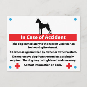 Dog Crate Card In Case of Emergency