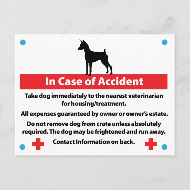 Dog Crate Card In Case of Emergency (Front)