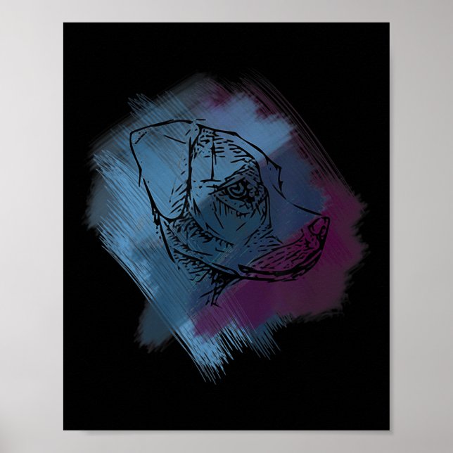 Dog Cross Hatch - Colour Line Art Tattoo  Poster (Front)