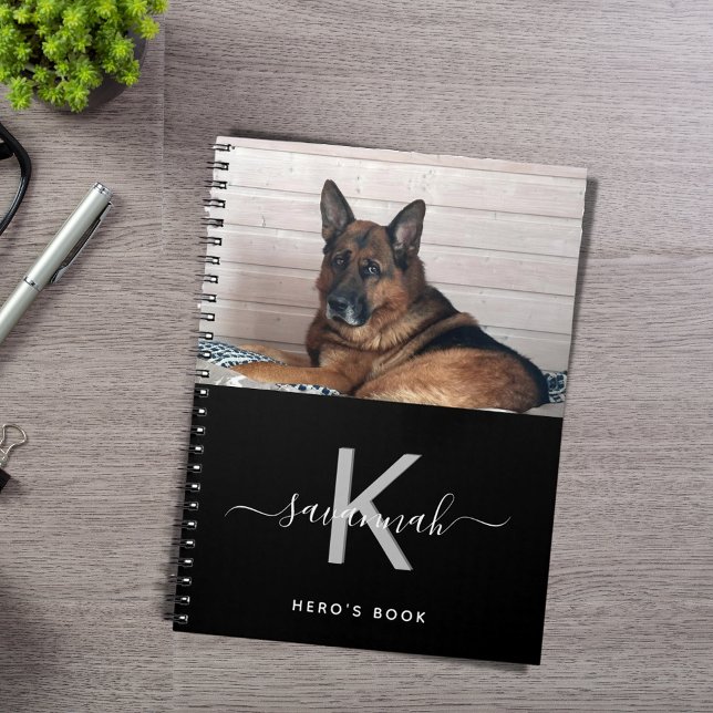 Dog custom photo black white monogram notebook (Creator Uploaded)