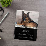 Dog custom photo black white planner<br><div class="desc">A chic black background.  Personalise and add your a year,  name and a text. The name is written in white with a large modern hand lettered style script.</div>