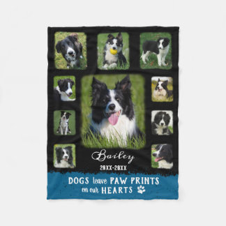 Dog Custom Photo Collage Faded Borders Black Blue Fleece Blanket