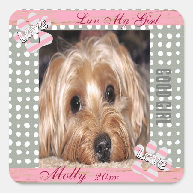 Dog Custom Photo Polka Dots Square Sticker (Front)