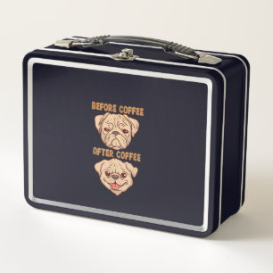 Dog Cute Funny Pug Mood Before After Coffee Metal Lunch Box