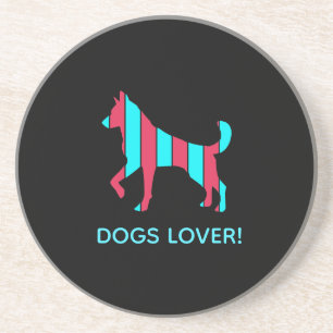 Dog - Cute Pet Pop Art, Blue & Red Abstract Animal Coaster