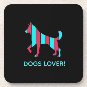 Dog - Cute Pet Pop Art, Blue & Red Abstract Animal Coaster