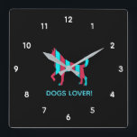 Dog - Cute Pet Pop Art, Blue & Red Abstract Animal Square Wall Clock<br><div class="desc">Retro,  pop,  colourful creation of Dog silhouette,  Square Clock. Special theme of Blue & Red colouring,  with simple but elegant icon styled art.
Original digital art by Raphael Studio - 'Dog'.
Retro pop & style,  unique design.
Editable text: Change the title to your preference.</div>