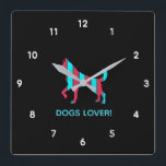 Dog - Cute Pet Pop Art, Blue & Red Abstract Animal Square Wall Clock<br><div class="desc">Retro,  pop,  colourful creation of Dog silhouette,  Square Clock. Special theme of Blue & Red colouring,  with simple but elegant icon styled art.
Original digital art by Raphael Studio - 'Dog'.
Retro pop & style,  unique design.
Editable text: Change the title to your preference.</div>