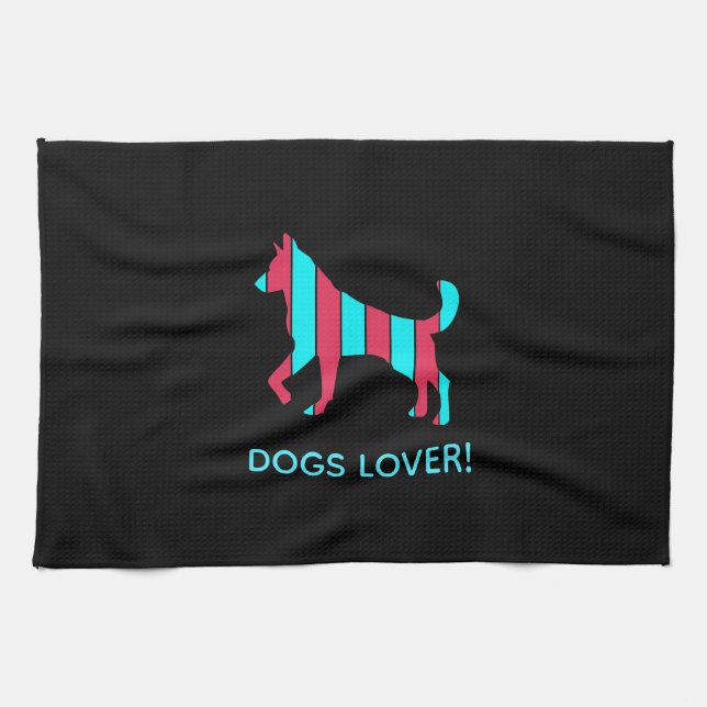 Dog - Cute Pet Pop Art, Blue & Red Abstract Animal Tea Towel (Horizontal)