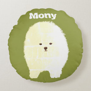 Dog, Cute Pomeranian Fluffy Pet Art Round cushion